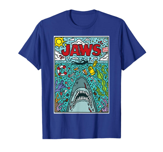 Jaws 50th Anniversary Poster Comic Chaos Style 2-Sided T-Shirt