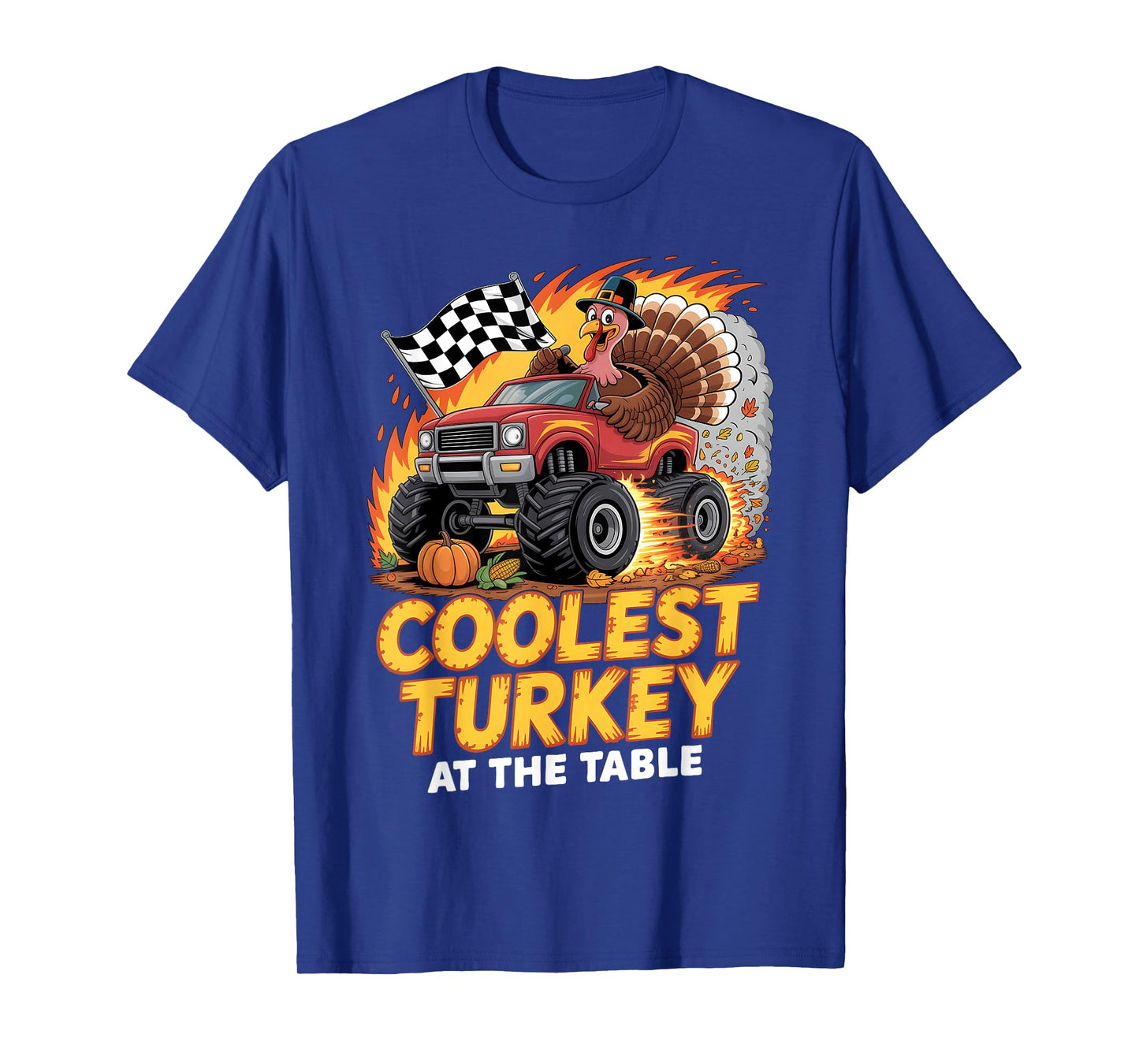 Coolest Turkey at Table Monster Truck Turkey Thanksgiving T-Shirt
