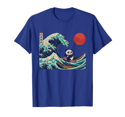 Panda Surfing Japanese Kawaii Anime Great Wave Japan Surfing T-Shirt