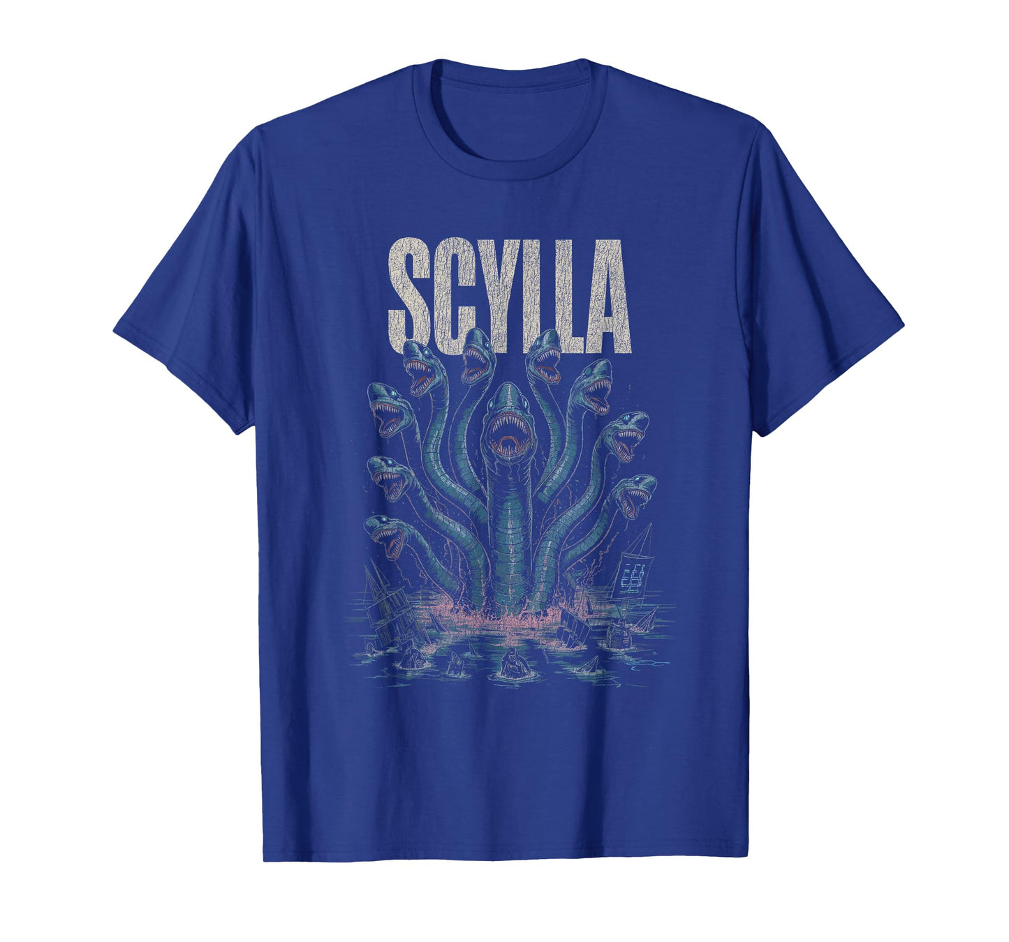 Scylla Sea Serpent Monster with Multiple Heads Sinking Ships T-Shirt