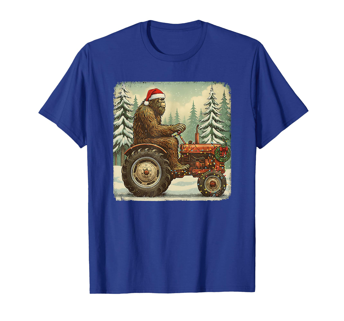 Tractor Christmas Bigfoot Sasquatch Santa Hat Farmer T-Shirt