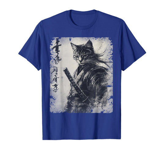 Samurai Cat Graphic Warrior Vintage Japanese Art Anime T-Shirt