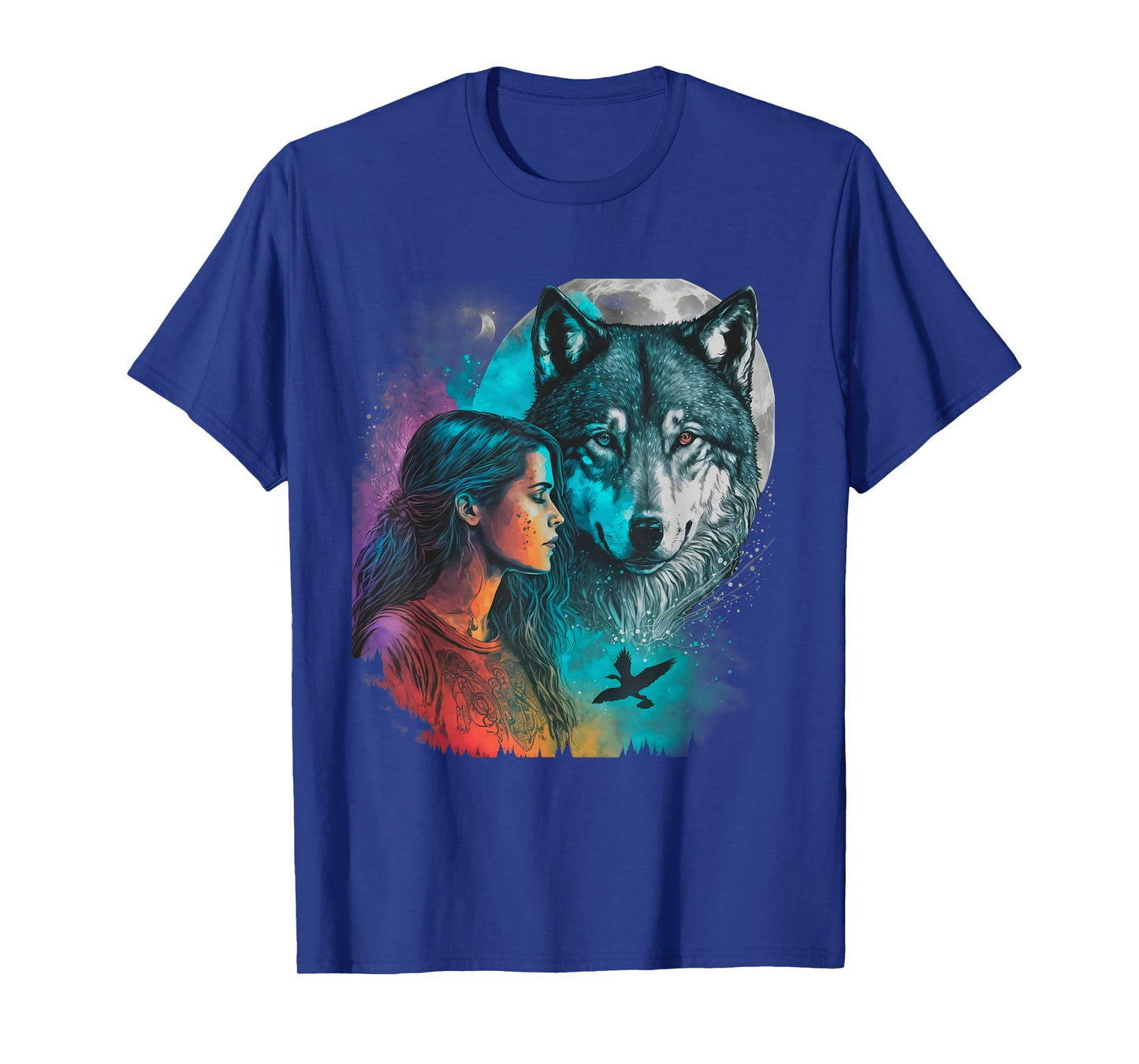 Ethnic Tribal Wolf Boho Feather Native American Hippie Women T-Shirt