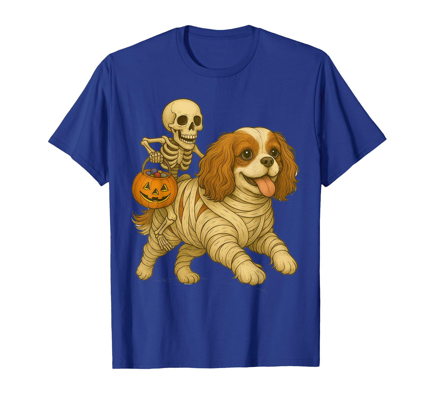 Skeleton Riding Mummy Cavalier King Charles Spaniel Dog T-Shirt
