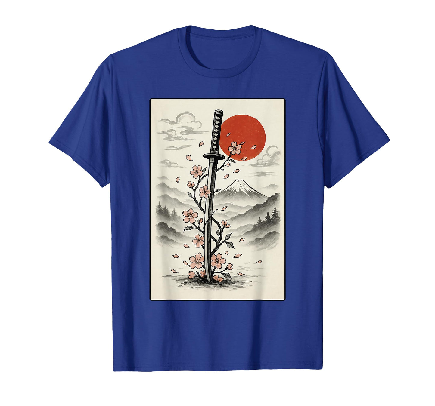 Cool Floral Art Anime Japanese Samurai Katana Sword Graphic T-Shirt