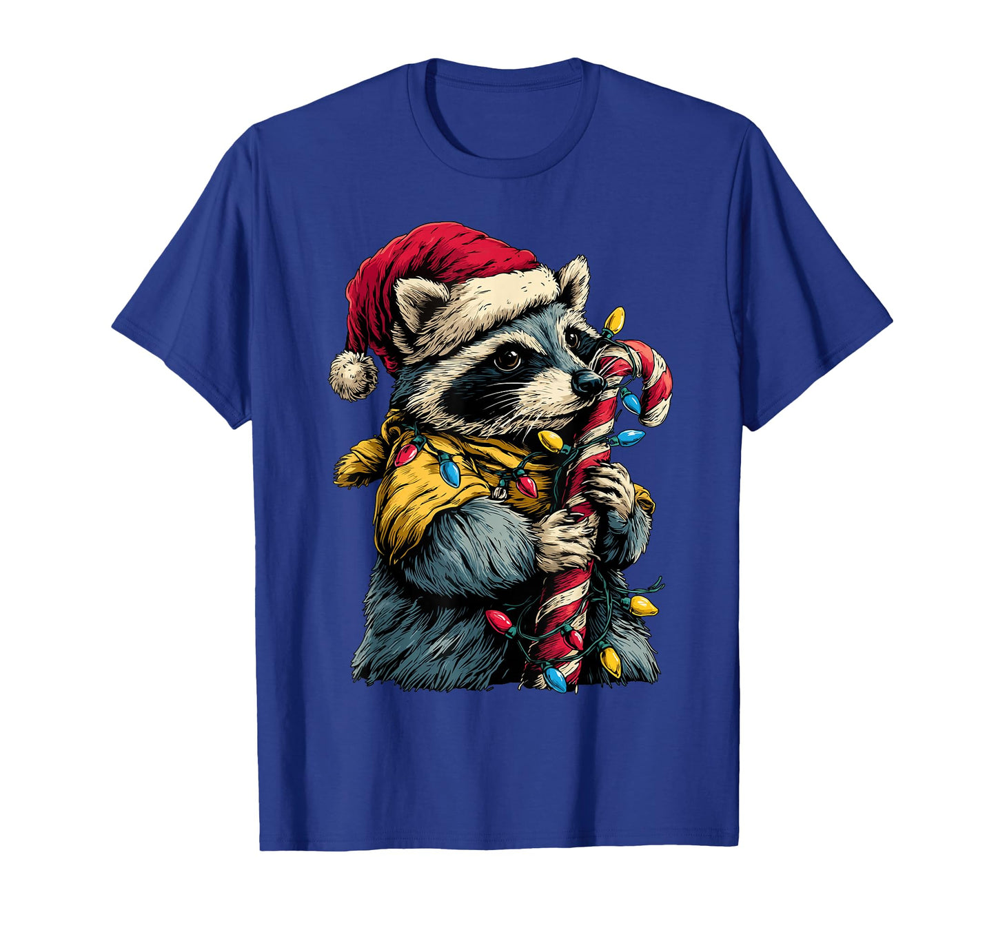 Cute Raccoon with Candy and Christmas Lights Festive Animal T-Shirt