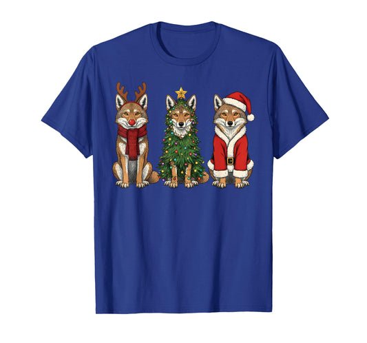 Retro Christmas Coyote Santa Reindeer T-Shirt