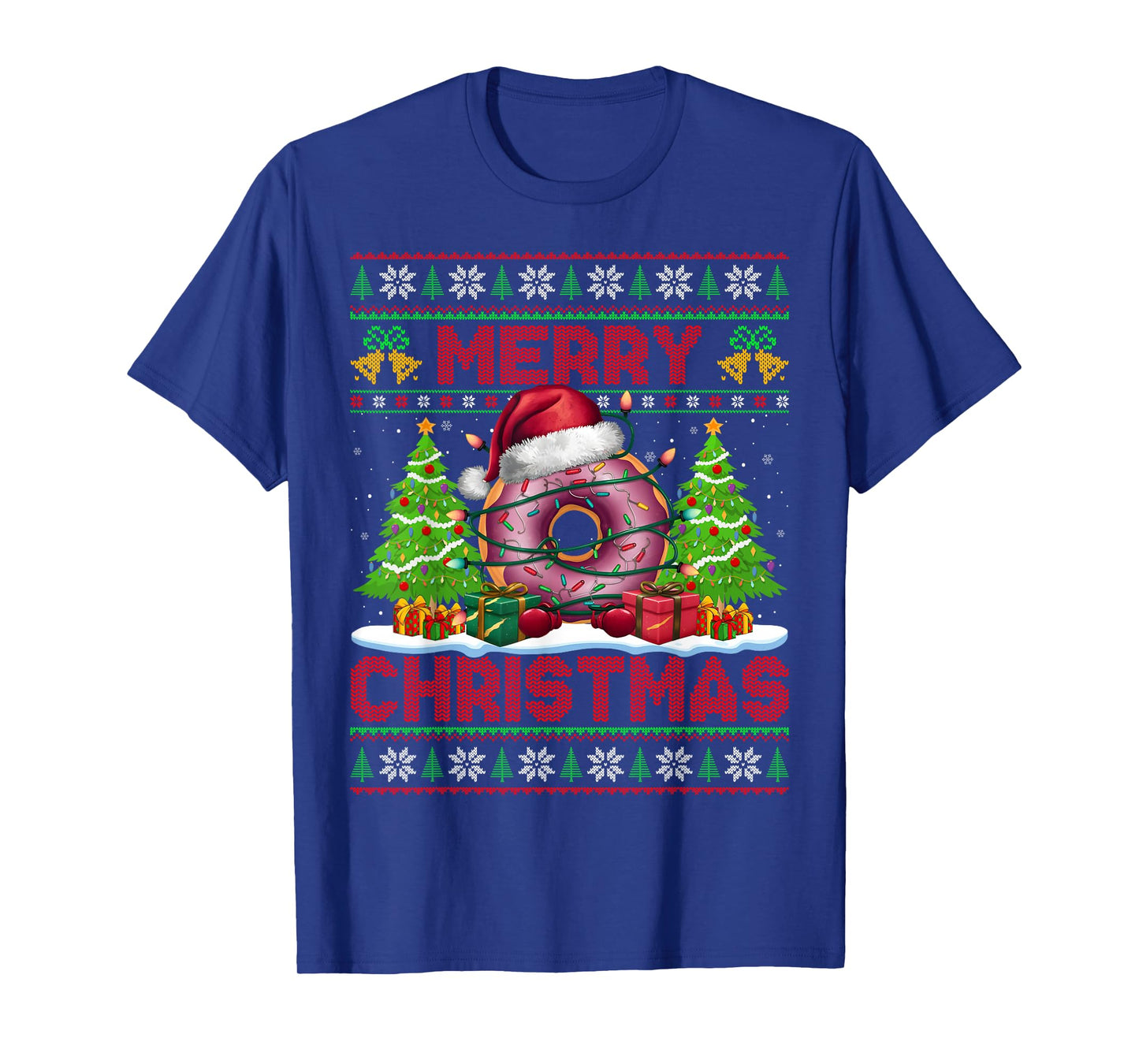 Donut Ugly Christmas Sweater Funny Doughnut Food Lights Xmas T-Shirt