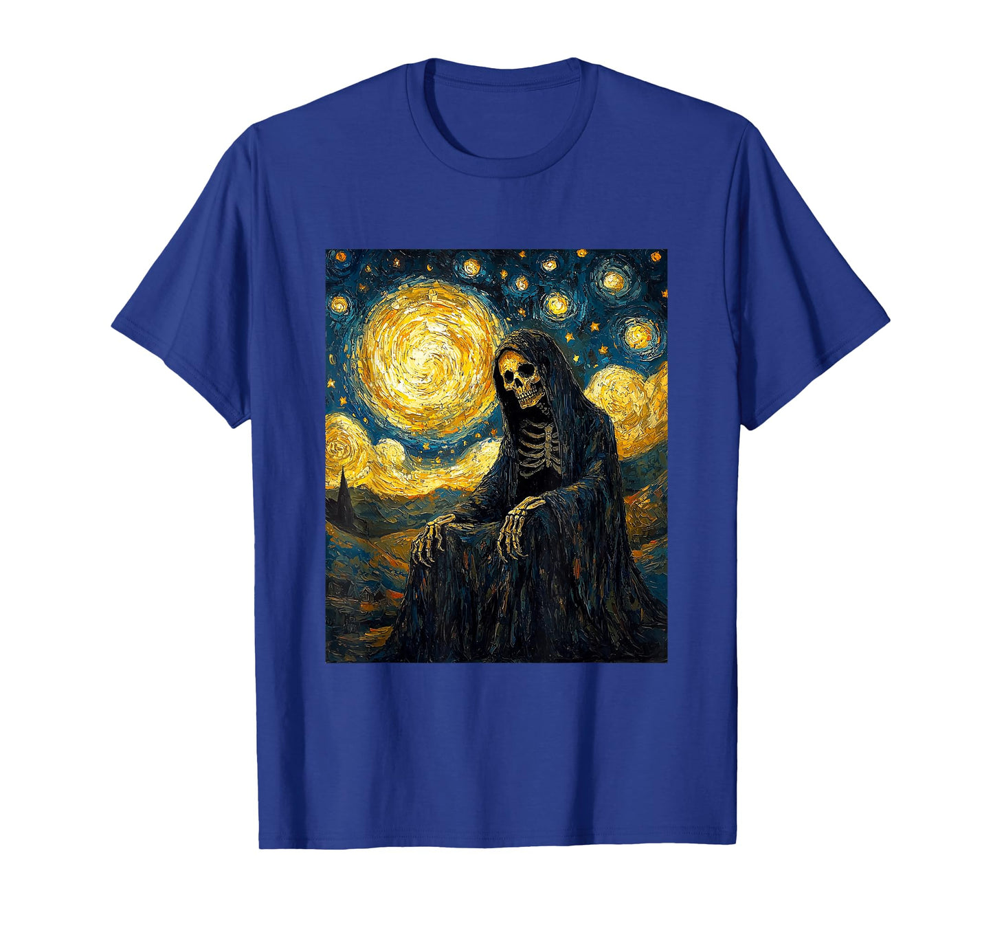 Ghost Skeleton Halloween - Van Gogh Style - Starry Night T-Shirt