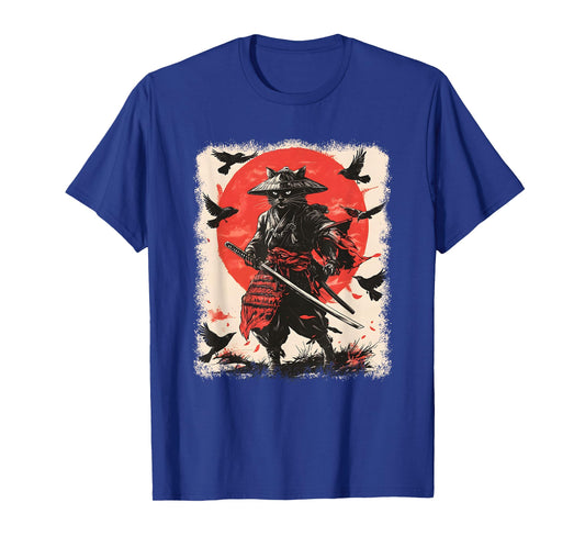 Samurai Cat, Japanese Warrior Art | Anime & Vintage Samurai T-Shirt