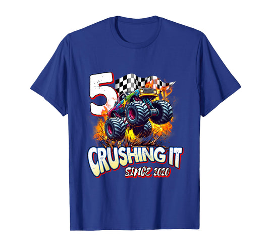 Kids Birthday Monster Truck 5 year Old Boys 5th Party Born 2020 T-Shirt