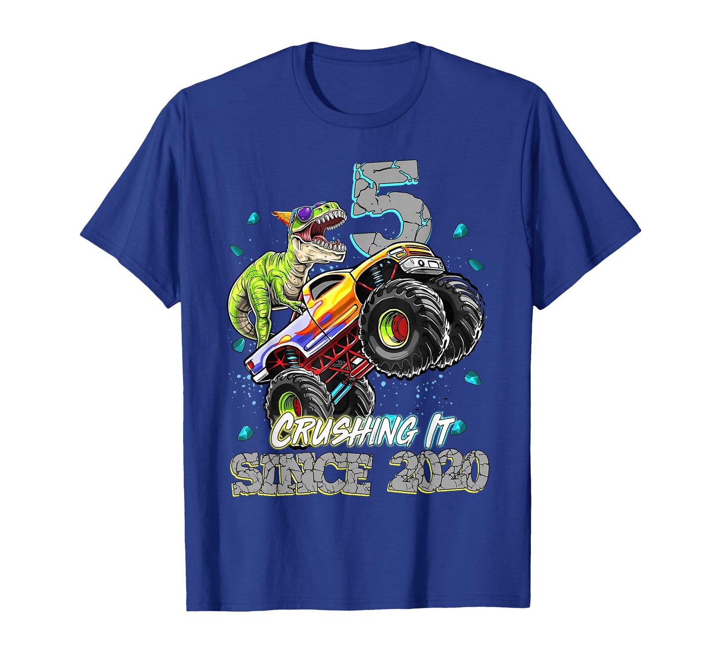 5th Birthday Since 2020 Monster Truck Dinosaur Birthday Boy T-Shirt