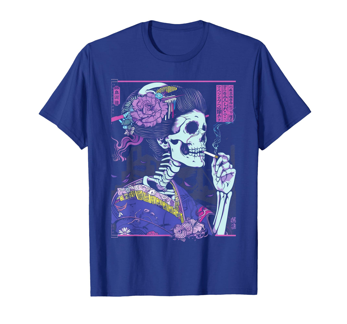 Anime Japanese Goth Cyberpunk City Skull Kimono Vintage T-Shirt