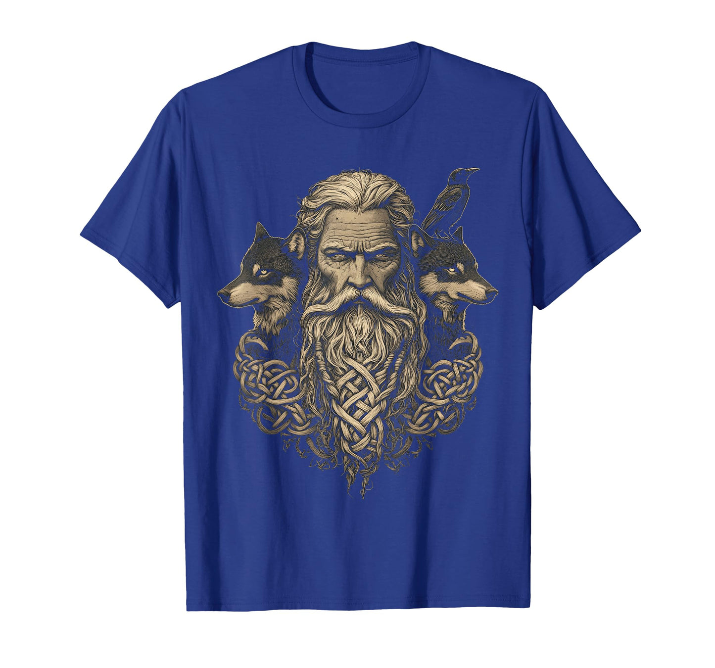 Odin Celtic Viking with Wolf and Odins Raven Valhalla Pagan T-Shirt