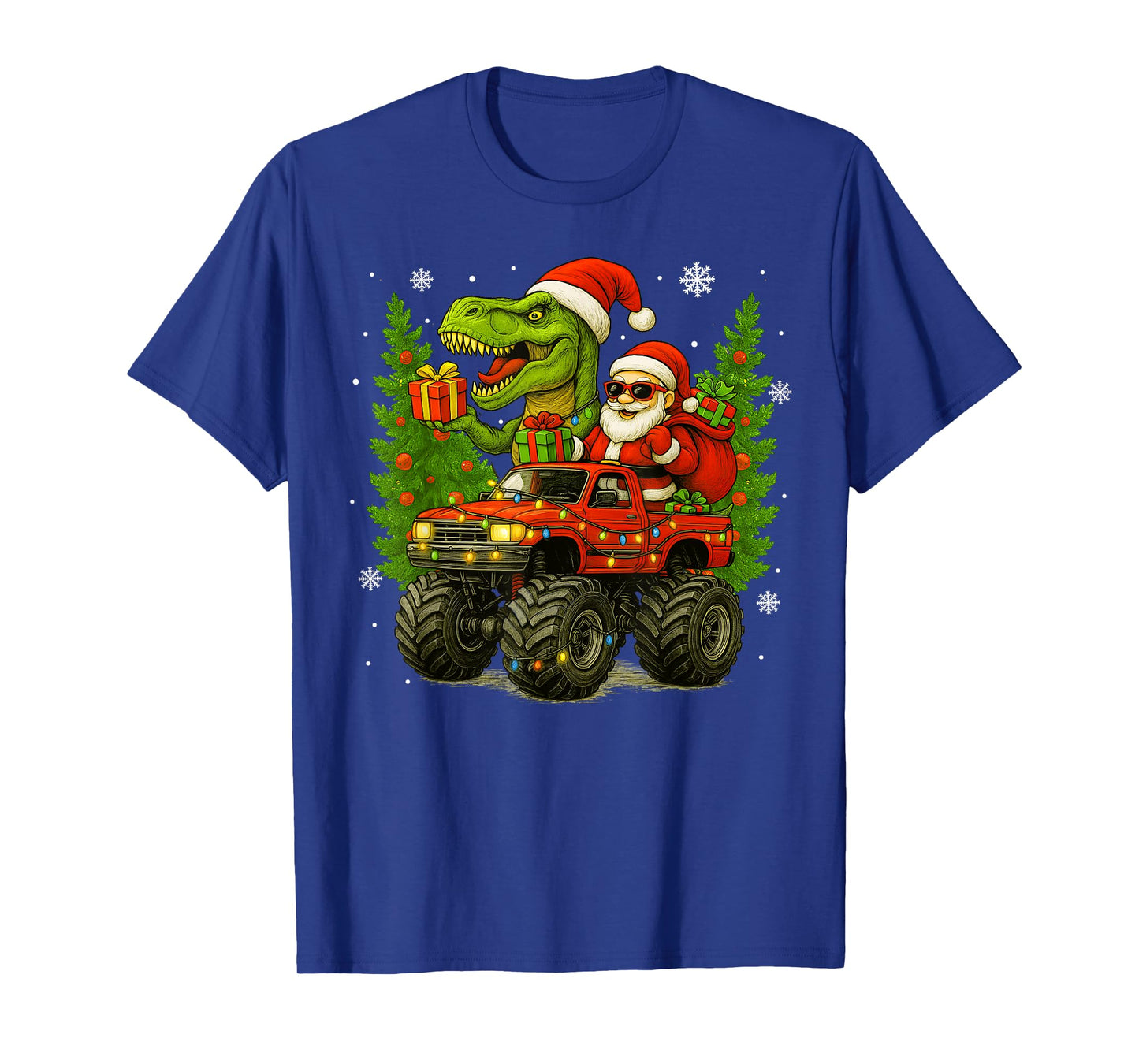 Christmas Santa Monster Truck Dinosaur Lover Men Boy Kid T-Shirt