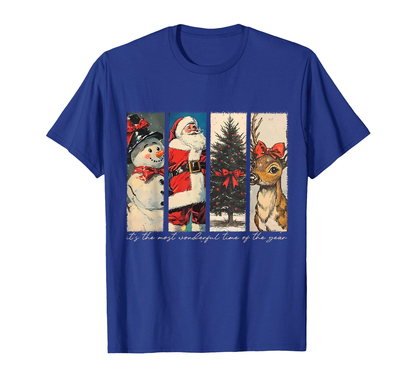 Retro Christmas Santa Claus Snowman Reindeer Christmas Tree T-Shirt