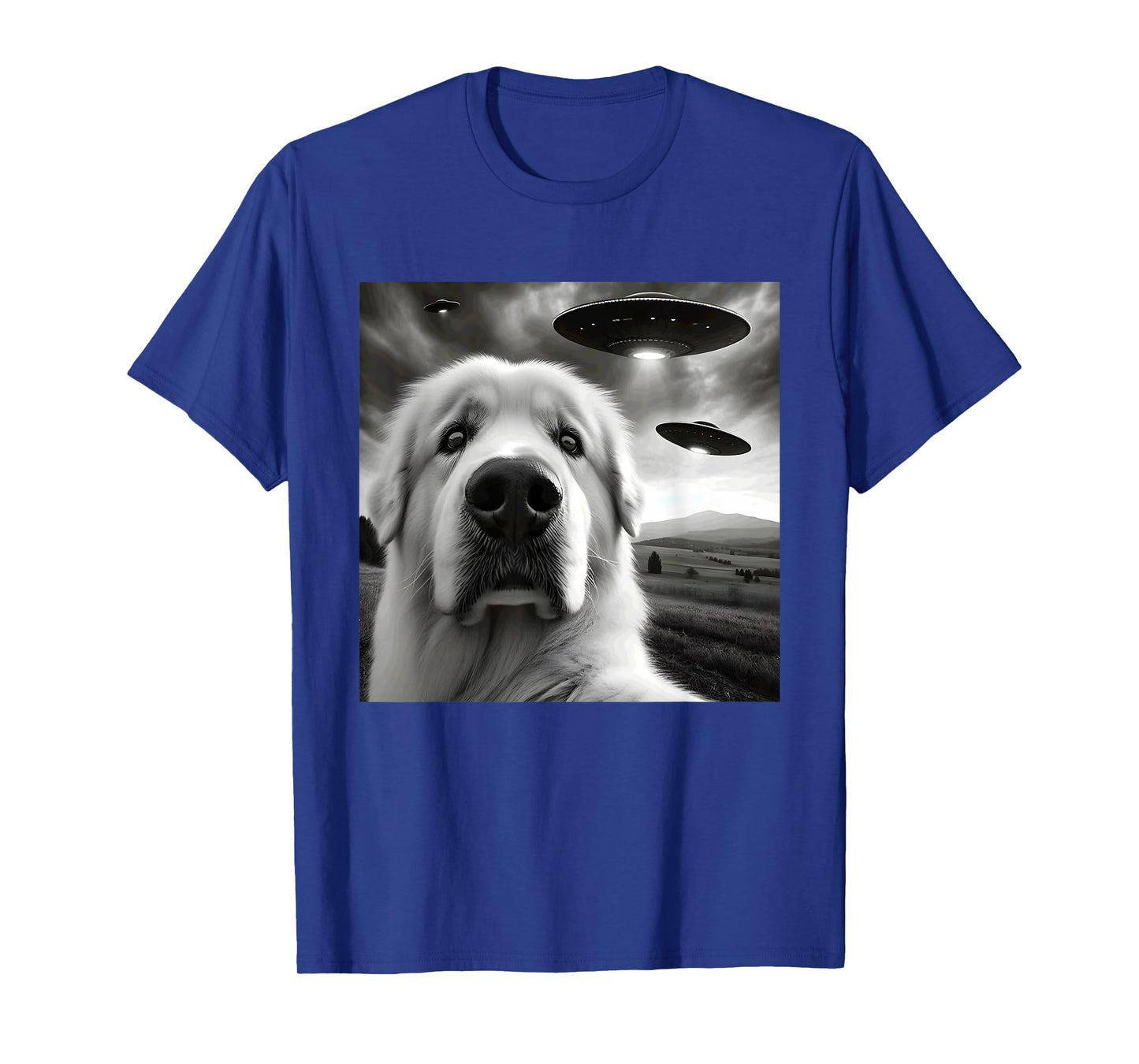 Great Pyrenees Funny Graphic Selfie with UFOs Weird Aliens T-Shirt