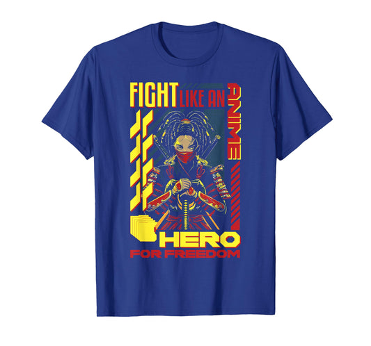 Fight Like An Anime Hero Freedom Black Anime Girl Juneteenth T-Shirt