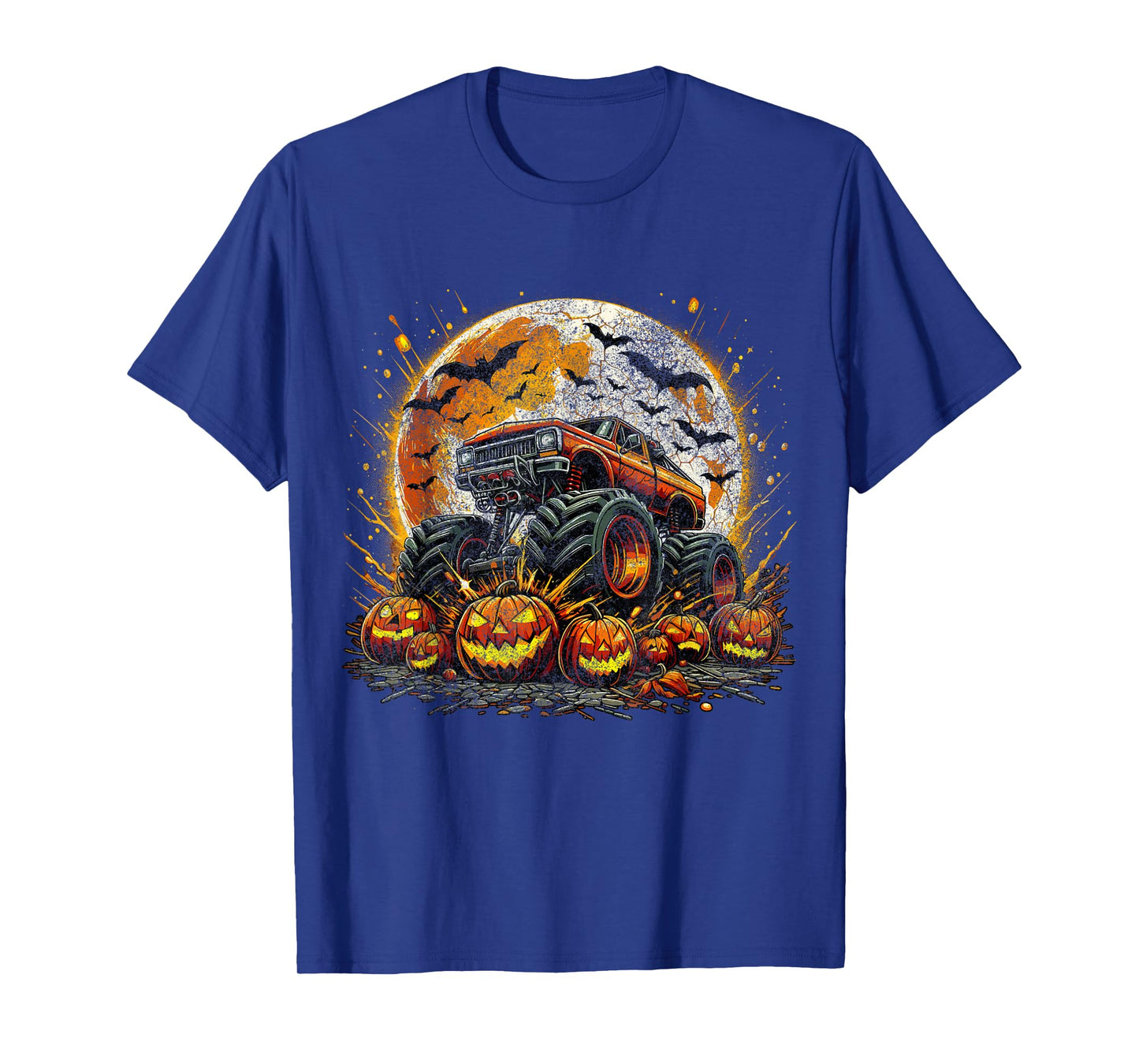 Monster Truck Pumpkin Halloween Jack O Lantern Moon T-Shirt