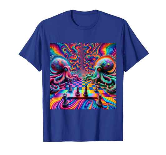 Trippy Octopus Alien Chess Battle EDM Music Rave Festival T-Shirt