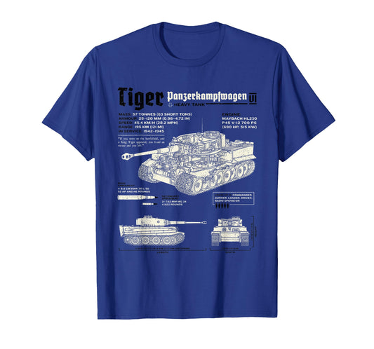Tiger Tank Panzer World War 2 Blueprint T-Shirt