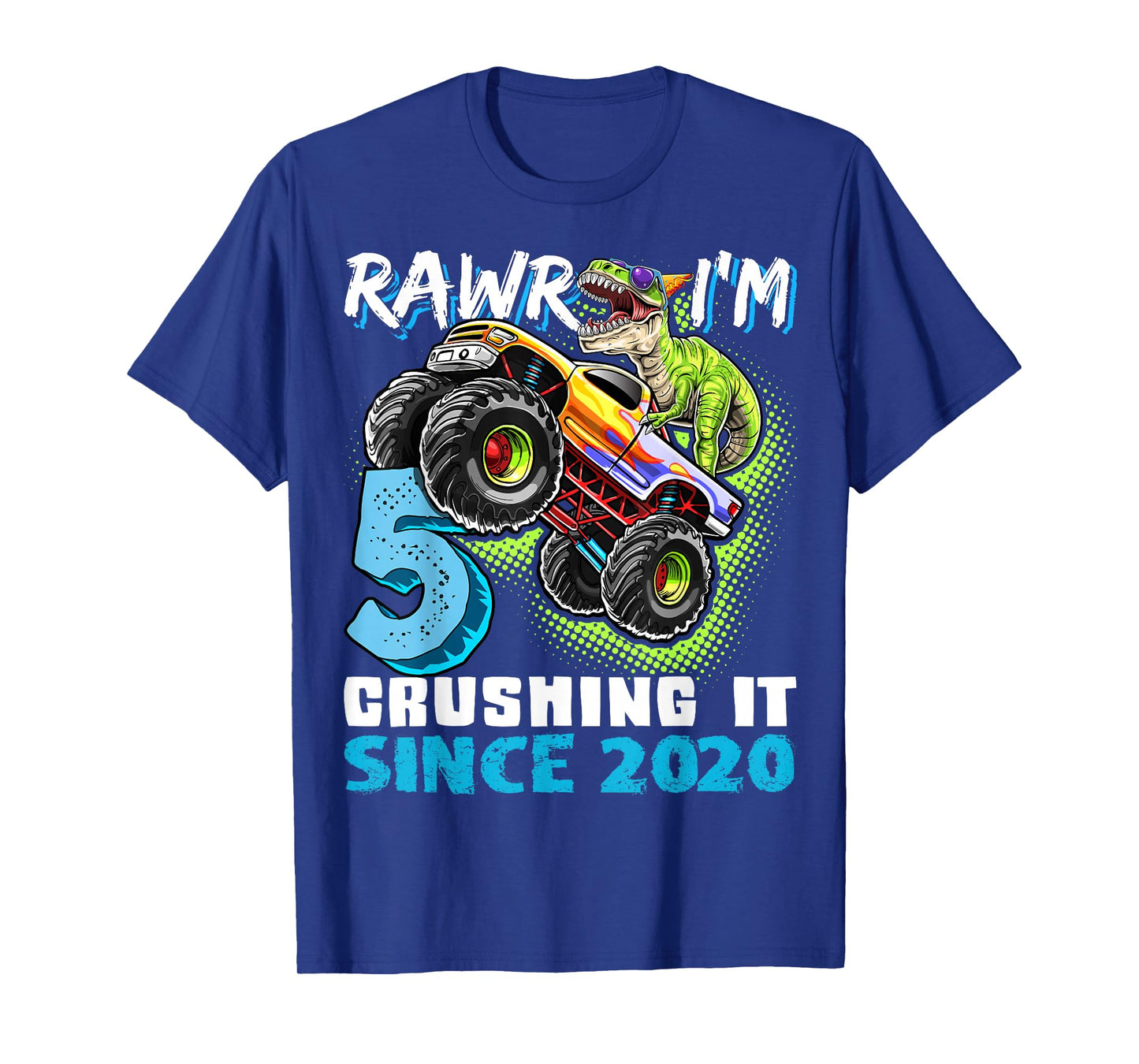 5th Birthday Monster Truck Dinosaur Party Boys Rawr I'm 5 T-Shirt