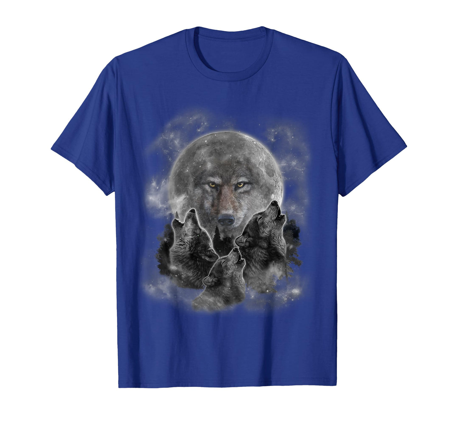 Three Wolves Howling, Full Moon w Wolf Silhouette T-Shirt