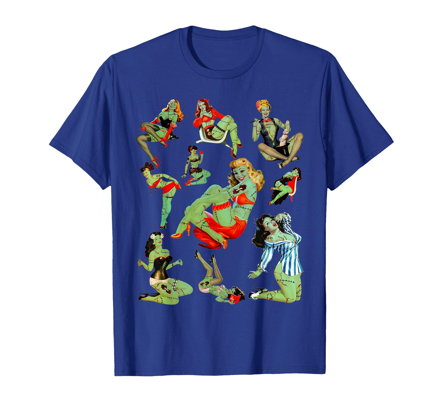 Zombie Pin Up Girl Halloween Sassy Cute Collage Apocalypse T-Shirt