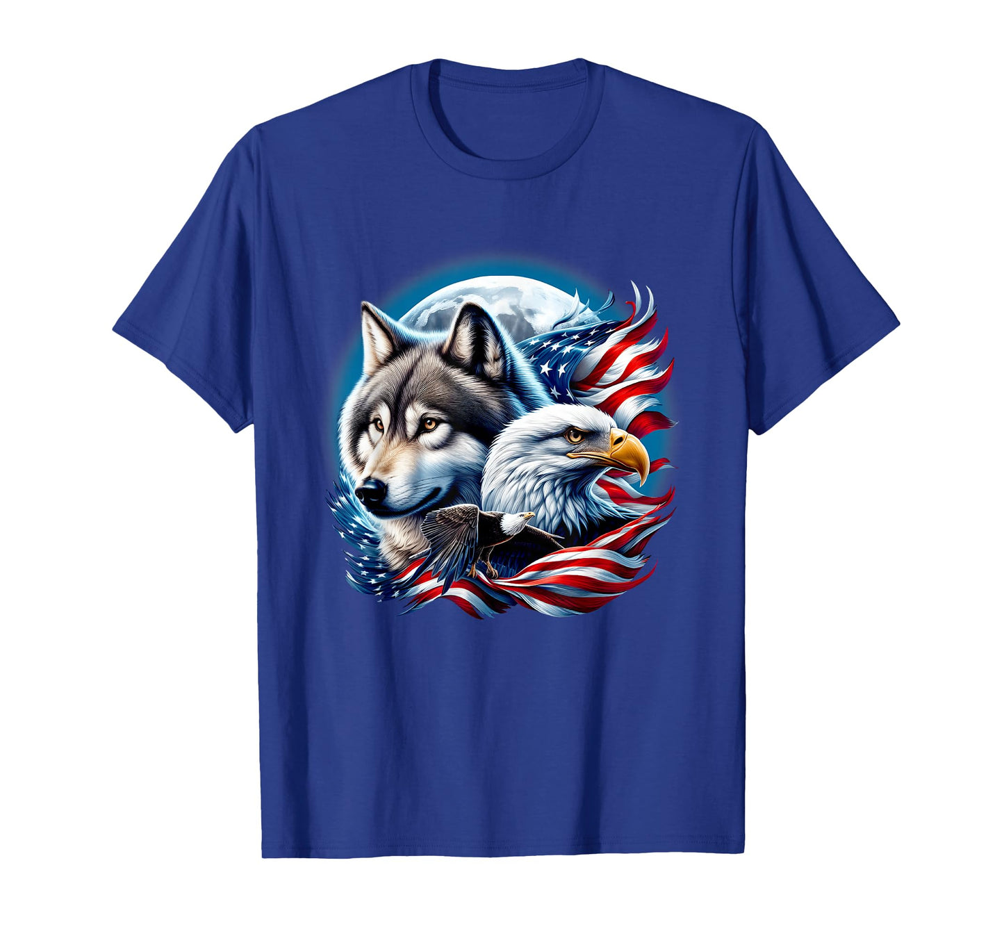 Wolf Bald Eagle American Flag Full Moon New Years Wolf Lover T-Shirt