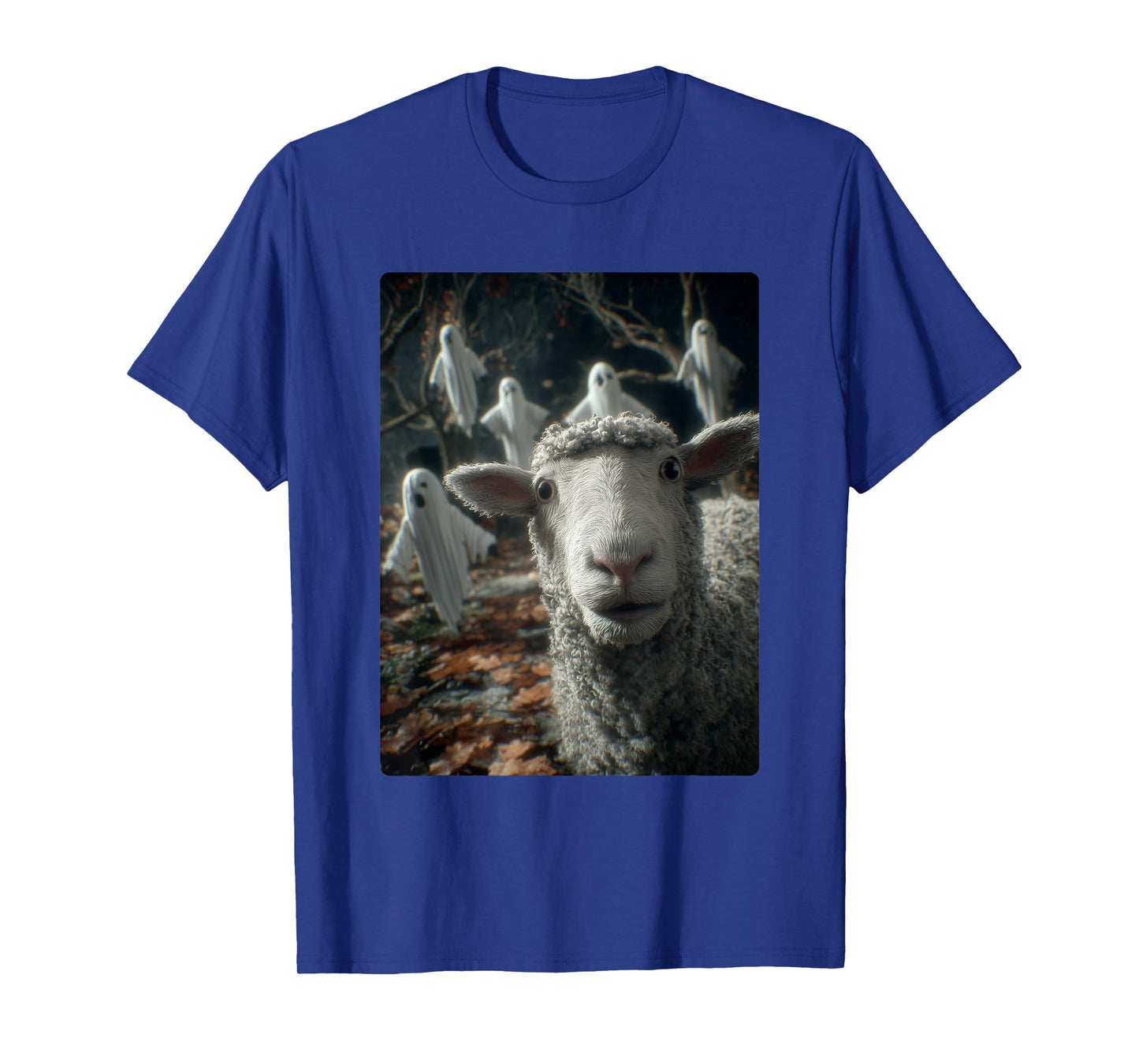 Funny Sheep Selfie Ghosts Haunted Forest Halloween Animal T-Shirt