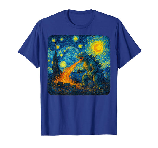 Japanese Monster Kaiju Starry Night Van Gogh Gifts Men Women T-Shirt