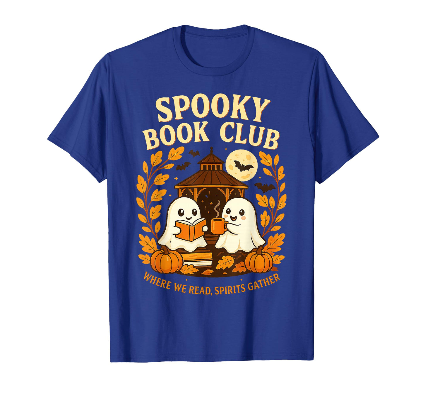 Spooky Book Club Halloween Ghost Reading Coffee Fall Pumpkin T-Shirt