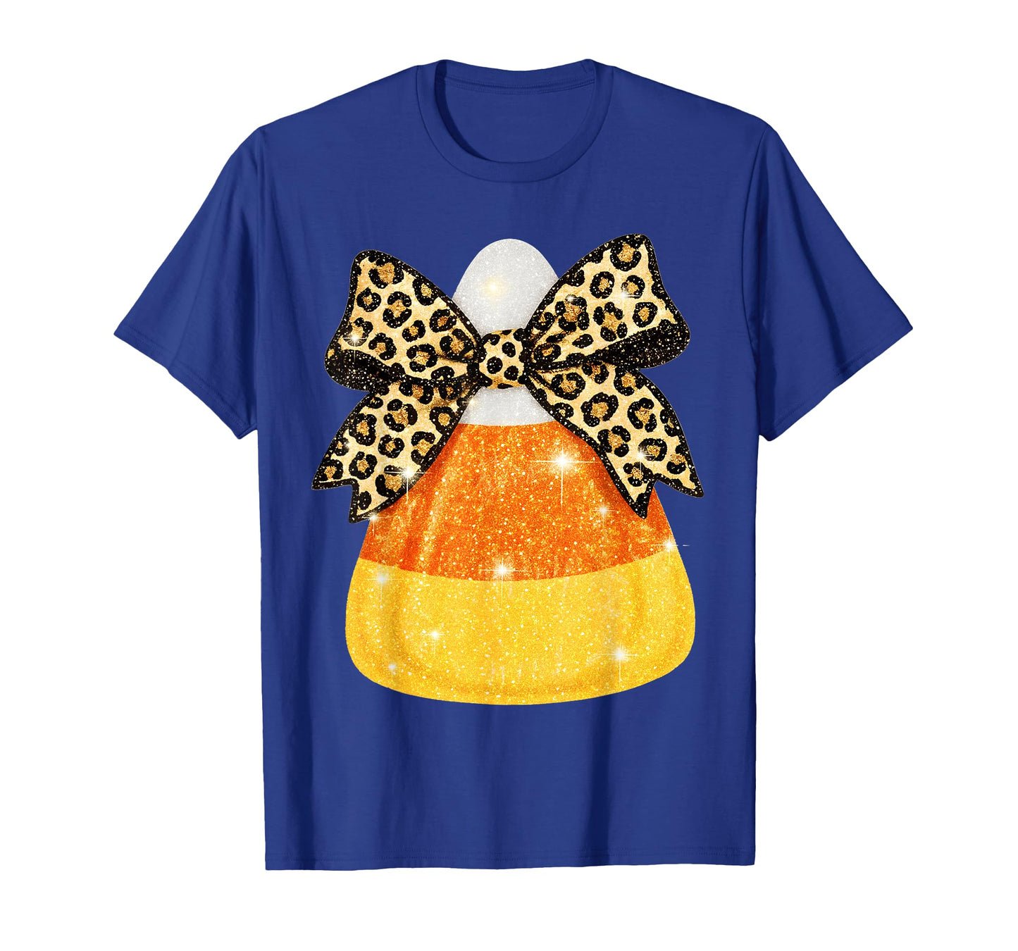 Halloween Candy Corn Leopard Coquette Bow Spooky Season T-Shirt