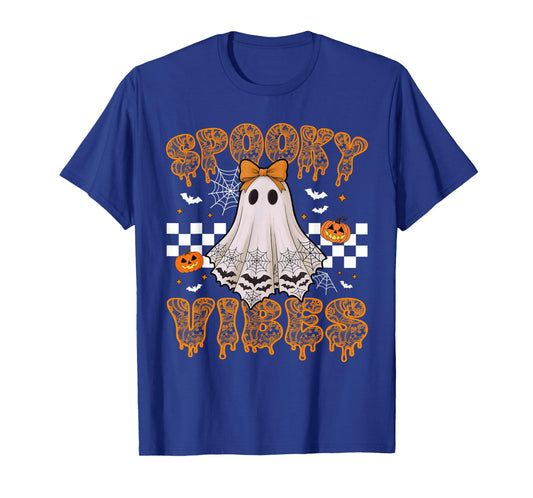 Spooky Vibes Ghost Retro Groovy Halloween Women Girls Kids T-Shirt