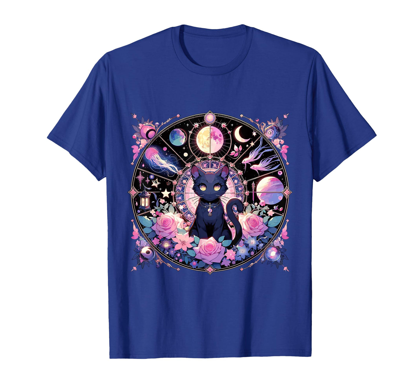 Moon Phases Crystal Witchy Cute Black Cat Kawaii Pastel Goth T-Shirt
