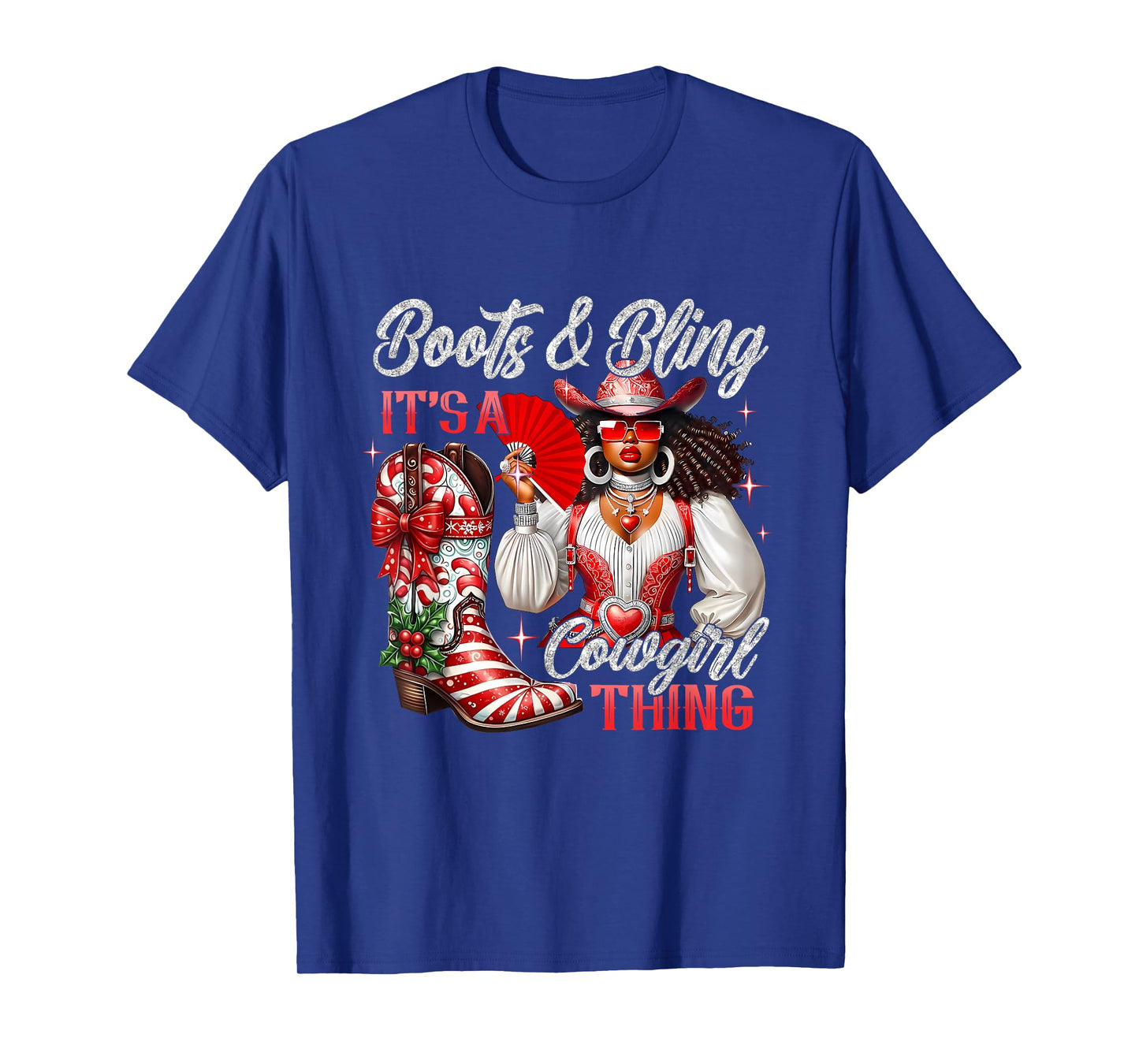 Merry Christmas Boots & Bling Its A Cowgirl Thing Afro Girls T-Shirt