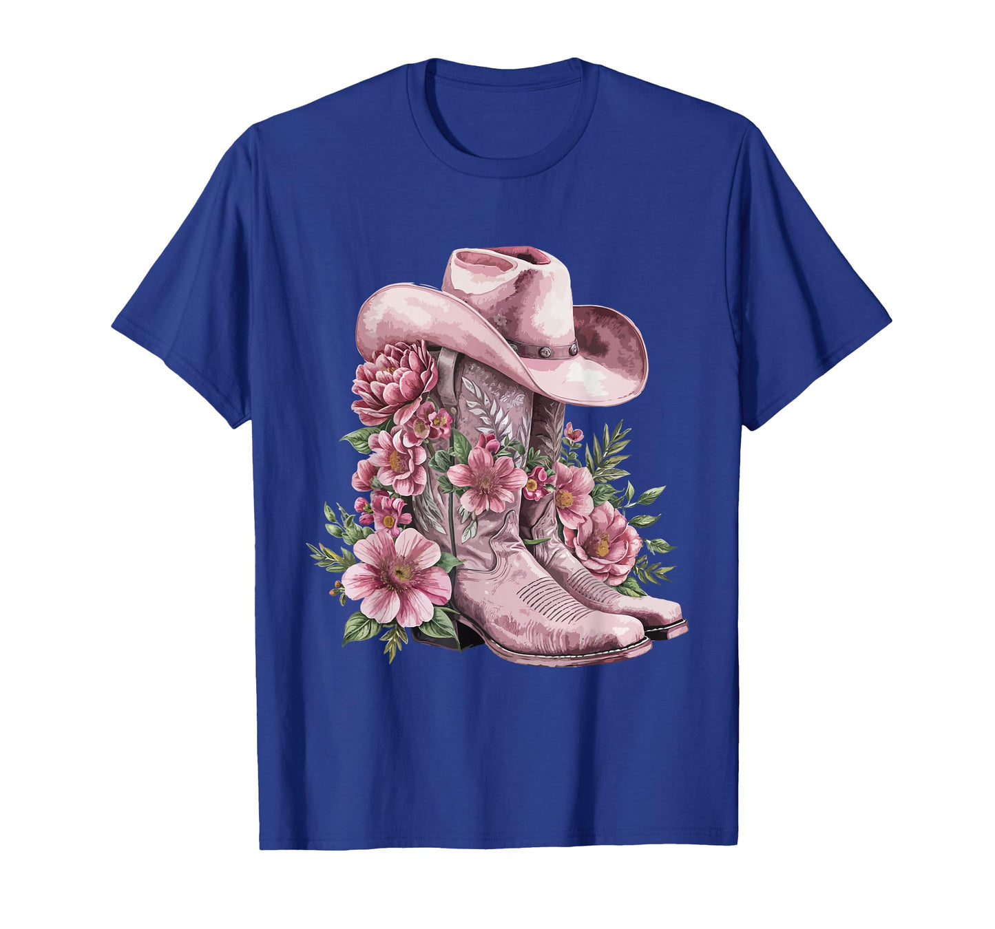 Watercolor Cowgirl Floral Boots Hat Western Boots Boho Women T-Shirt