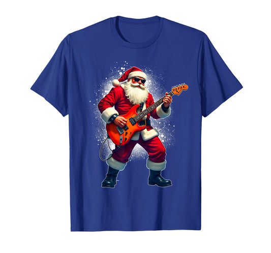 Santa Playing Guitar Merry Christmas Pajamas Xmas Party Men T-Shirt