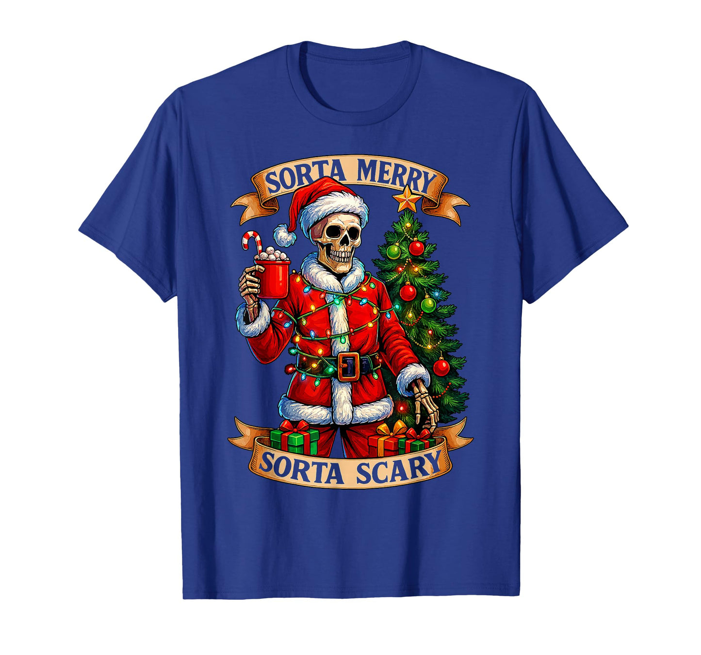 Sorta Merry Sorta Scary Christmas Funny Skeleton Xmas Tree T-Shirt