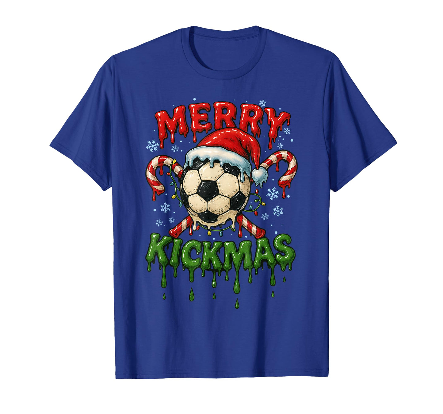 Merry Kickmas Soccer Christmas Candy Cane Ice Cream Dripping T-Shirt