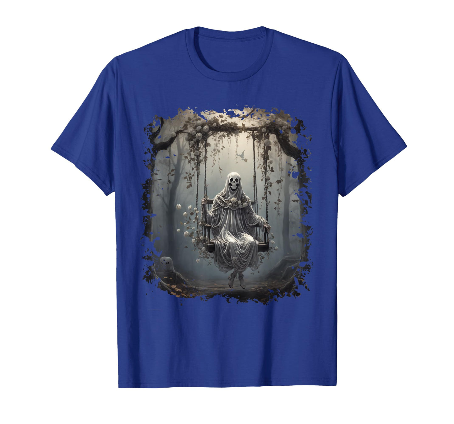 Vintage Floral Ghost On Swing In Forest Halloween Gothic T-Shirt