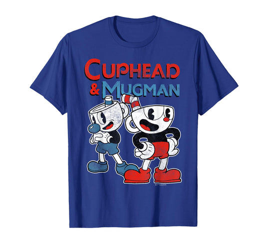 Cuphead & Mugman Black Classic Fit T-Shirt - Adult Crew Neck Short Sleeve