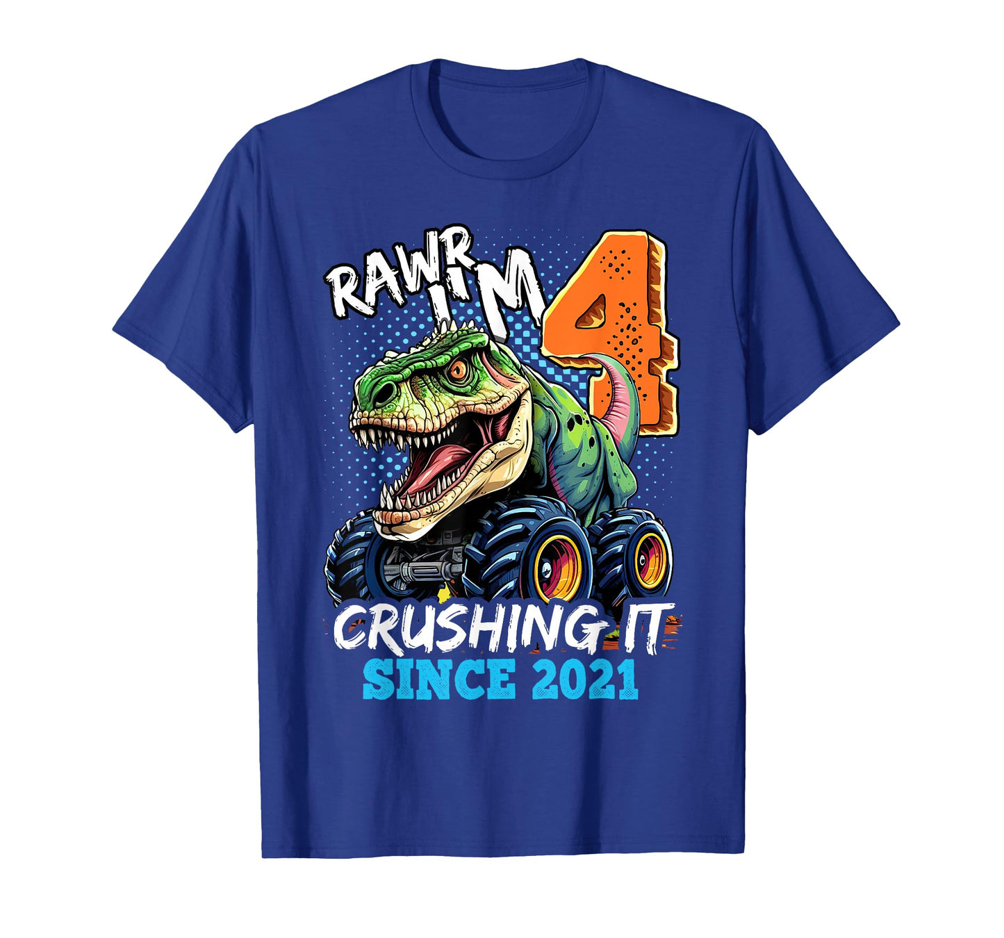 4th Birthday Monster Truck Dinosaur Party Boys Rawr I'm 4 T-Shirt
