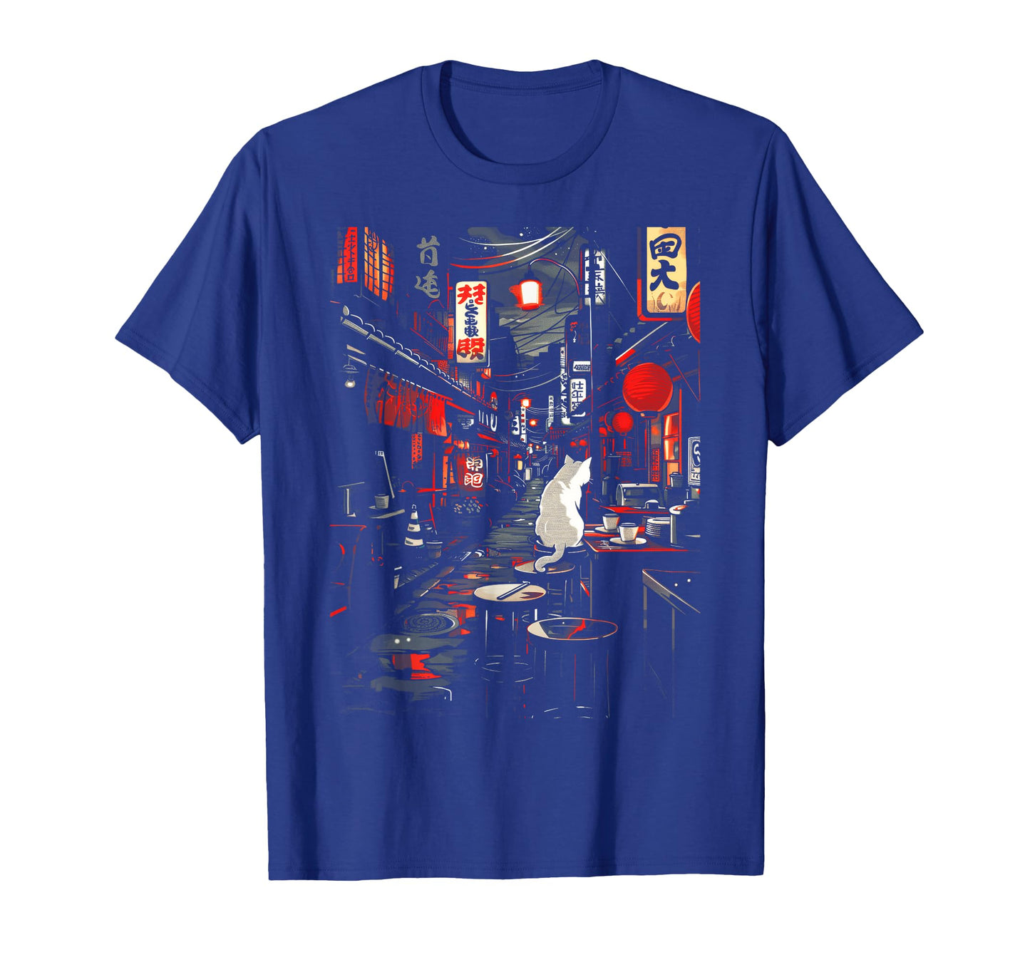 Japanese City Vintage Cat Sushi Japanese street Men Women T-Shirt