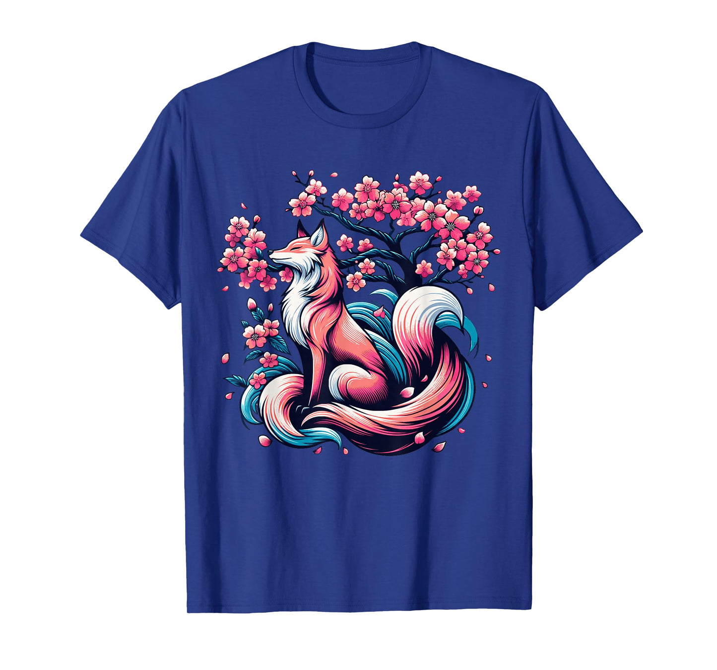 Fox Japanese Nine Tailed Fox Cherry Blossom Flowers T-Shirt