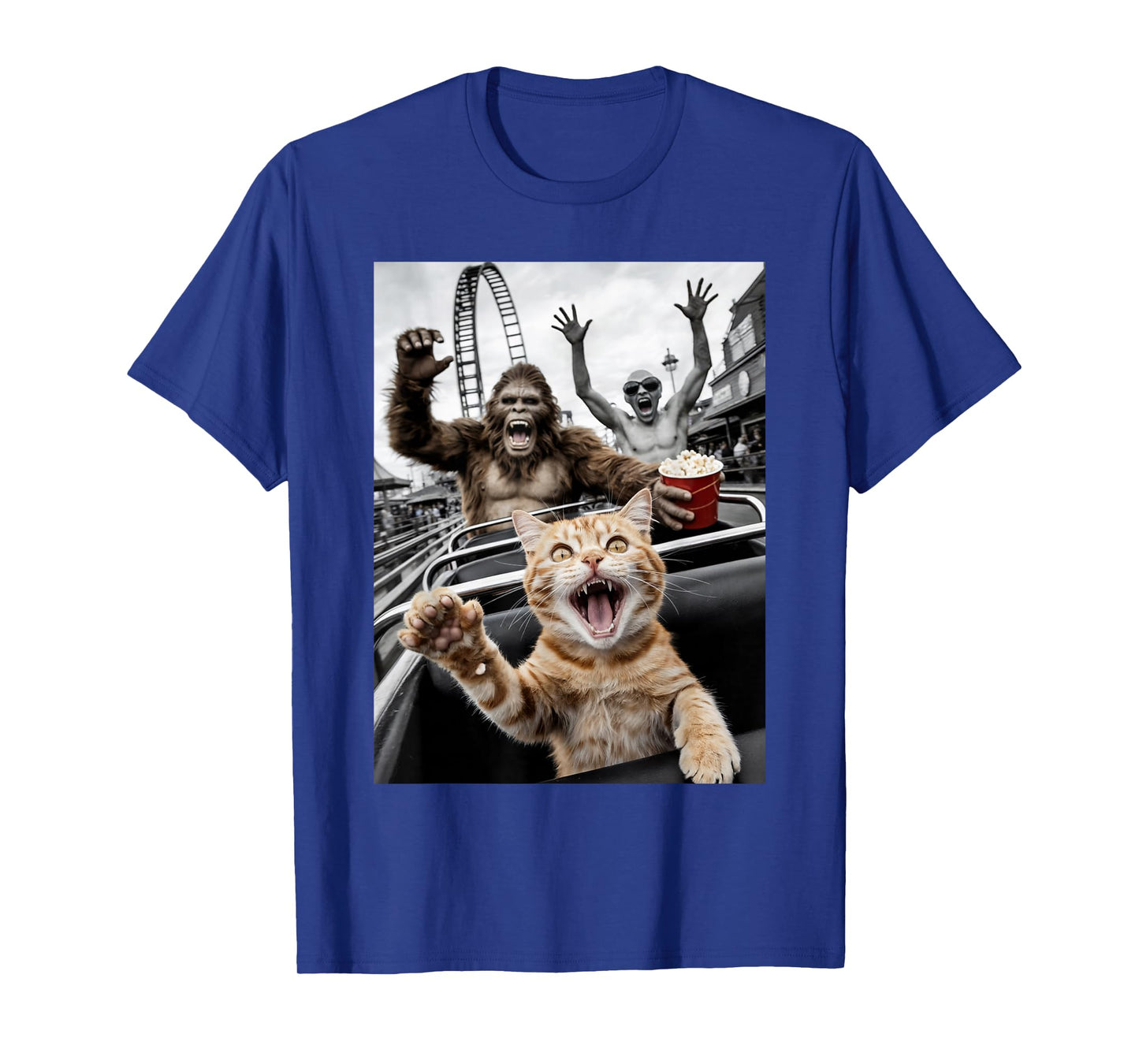 Funny Cat Selfie Bigfoot Alien Roller Coaster T-Shirt