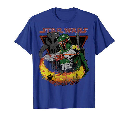 Star Wars Boba Fett Tatooine Flame Retro Poster T-Shirt