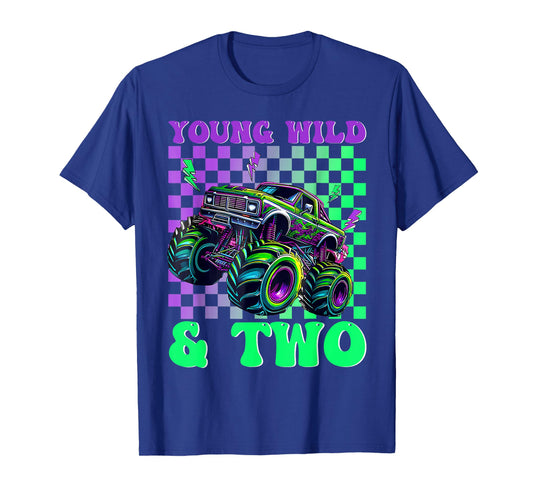 Kids 2nd Birthday Boy Monster Truck Young Wild and Two T-Shirt