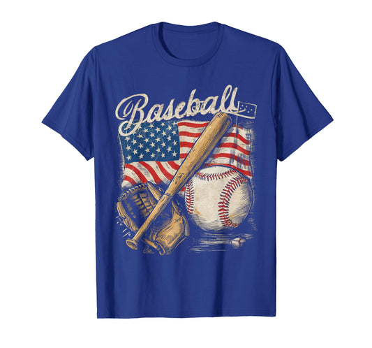 American Flag Baseball Player Bat Fan Catcher Pitcher USA T-Shirt