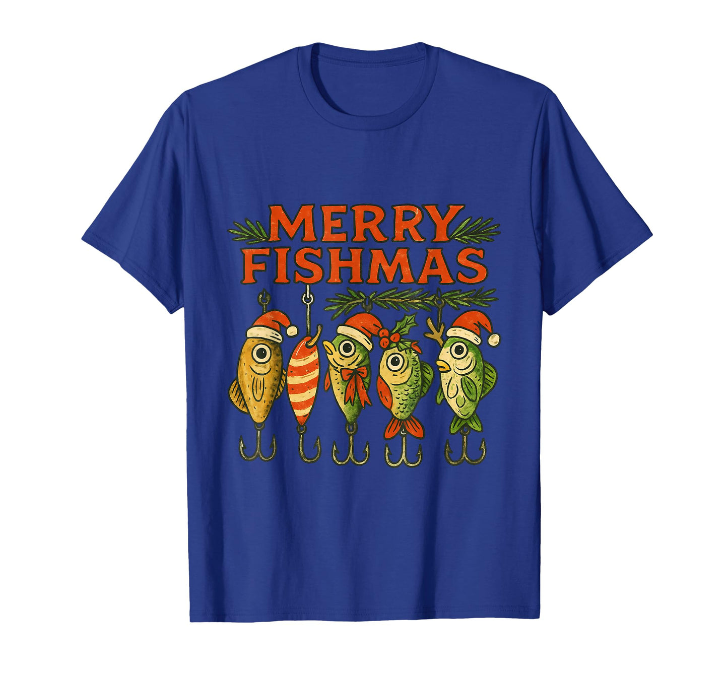 Merry Fishmas Funny Vintage Fishing Christmas T-Shirt